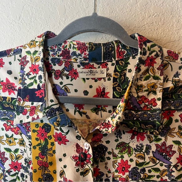 Natural Life Georgia patchwork floral button down shirt dress long line tunic - Picture 3 of 8